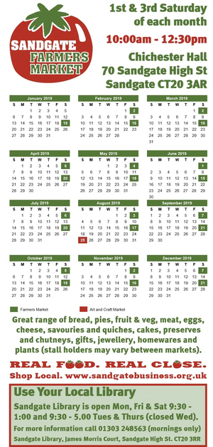 Sandgate Farmers and Makers Market Calendar 2019