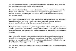 Folkestone Sports Centre Trust Closure Letter