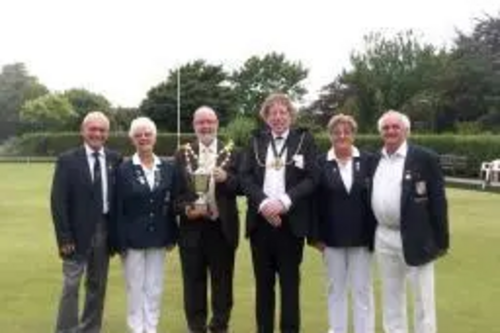 Folkestone Bowls Team with Tom McNeice and Speaker of the Cinque Ports