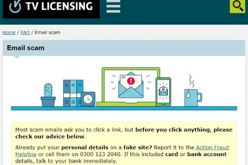 BBC TV Licencing Scam Email page heading