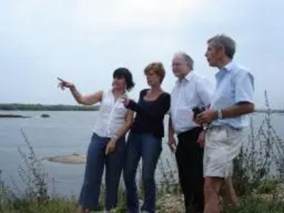 Samatha Dawes (RSPB South East region), Lib Dem District Council Leader Lynne Beaumont, Lib Dem Parliamentary Spokesman Neil Matthews and RSPB South East Communications Manager Paul Outhwaite at the RSPB Dungeness Reserve.