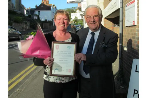 Sandgate beach cleaner Marie Smith and Sandgate Parish Council Chairman Robert Bliss